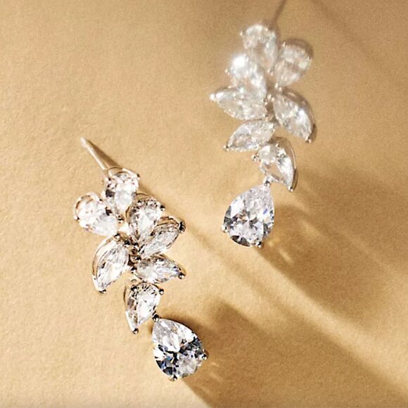 NEW~ Anthropologie APPLES & FIGS Fantasy Crystal-Cut Cluster Leaf Earrings